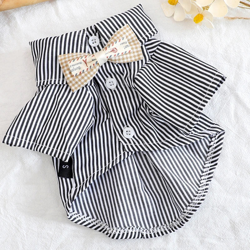Pet Dog Clothes Bowknot Striped Shirts Thin Summer Blue Fashion Chihuahua Stripe Shirt for Small Dogs Clothing