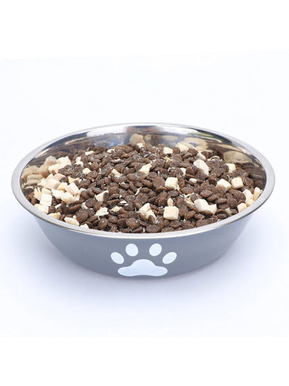 New stainless steel dog basin paw print pet supplies cat bowl dog bowl silicone anti-slip design pet drinking water feeding bowl