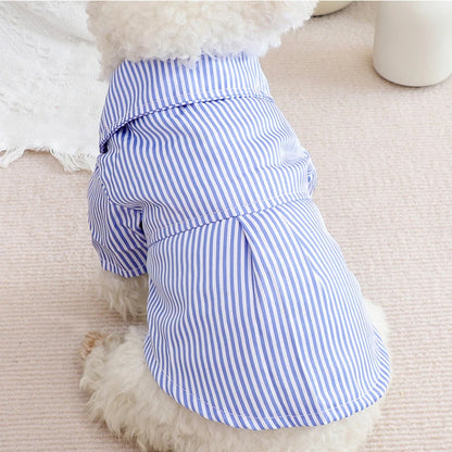 Pet Dog Clothes Bowknot Striped Shirts Thin Summer Blue Fashion Chihuahua Stripe Shirt for Small Dogs Clothing