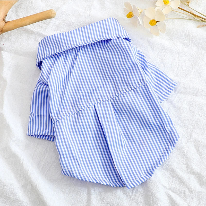 Pet Dog Clothes Bowknot Striped Shirts Thin Summer Blue Fashion Chihuahua Stripe Shirt for Small Dogs Clothing