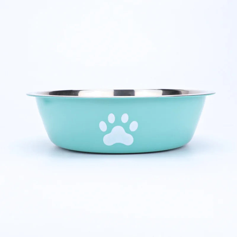 New stainless steel dog basin paw print pet supplies cat bowl dog bowl silicone anti-slip design pet drinking water feeding bowl