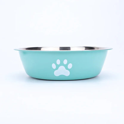 New stainless steel dog basin paw print pet supplies cat bowl dog bowl silicone anti-slip design pet drinking water feeding bowl