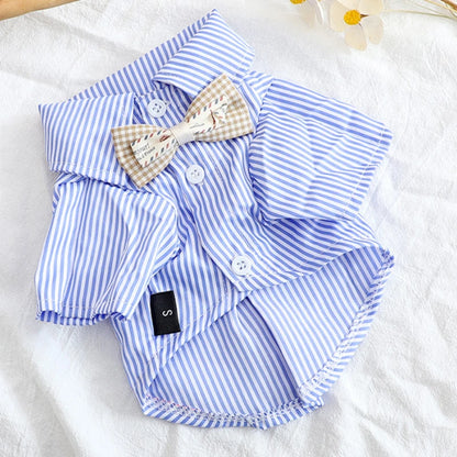Pet Dog Clothes Bowknot Striped Shirts Thin Summer Blue Fashion Chihuahua Stripe Shirt for Small Dogs Clothing